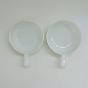 GLASBAKE White Milk Glass Soup Bowl With Handle, Set of 2